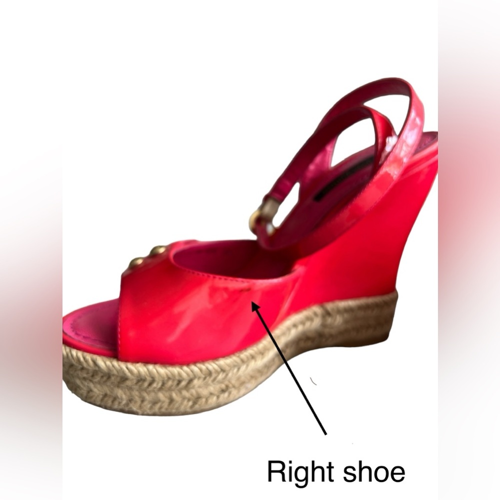 LOUIS VUITTON Monogram Vernis Wedge Sandals Rose Pop 36 - Picture 3 of 15